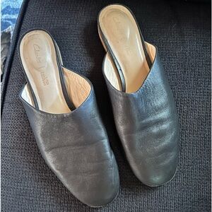 Navy blue leather slides